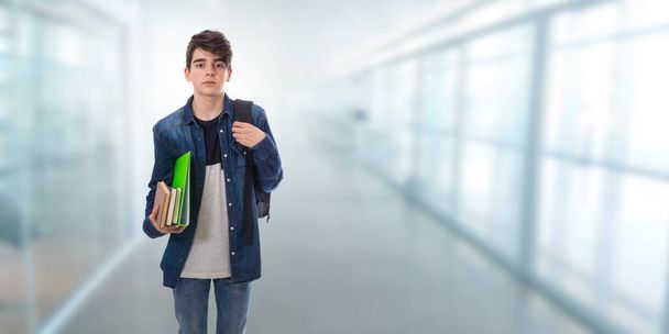 student with backpack and book at the college or university - Φωτογραφία, εικόνα