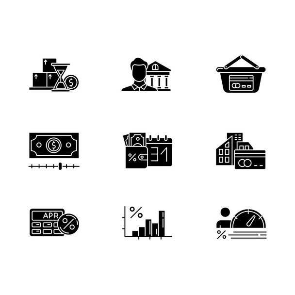 Credit glyph icons set. Small business loan. Annual percentage r - Vector, Image