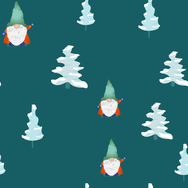 Χριστουγεννιάτικο σκανδιναβικό gnome απρόσκοπτη μοτίβο σε teal. - Διάνυσμα, εικόνα