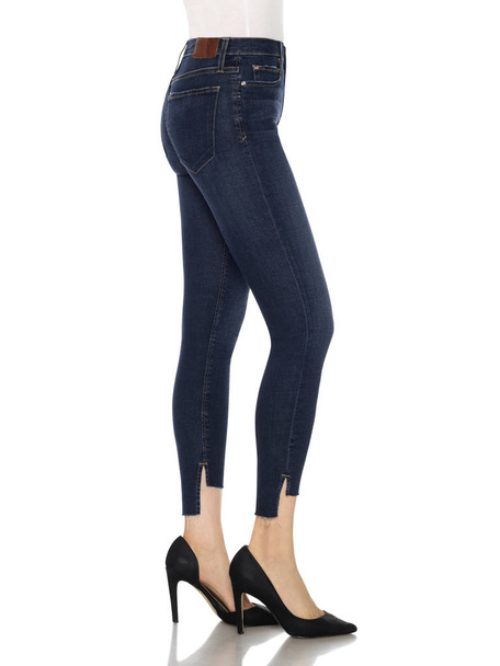 Crease & Clips Slim Women 's Light Blue Jeans, Double Black jeansy - Fade Resistant Ten średniej wielkości dżinsy, super chudy przytula każdy kontur ciała, od biodra do rąbka jeansa - Zdjęcie, obraz