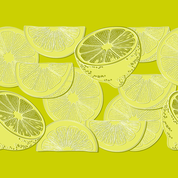 Slices of Lemon. Striped Citrus seamless pattern. Vector fruits illustration. - Vector, Image