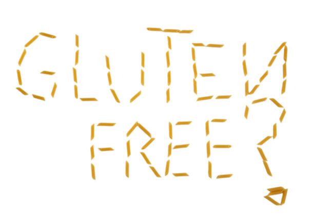 mot sans gluten fait avec des pâtes penne isolé sur fond blanc
 - Photo, image