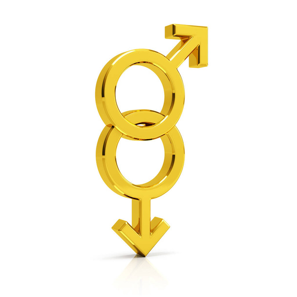 Gay σύμβολο 3d καθιστούν. Χρυσό γκέι σύμβολο που απομονώνεται στο λευκό backgr - Φωτογραφία, εικόνα