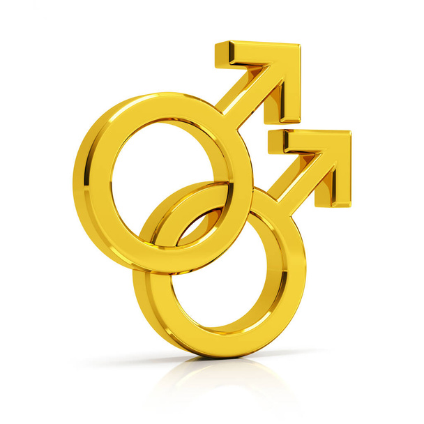 Gay symbol 3d render. Golden gay symbol isolated on white backgr - Photo, Image