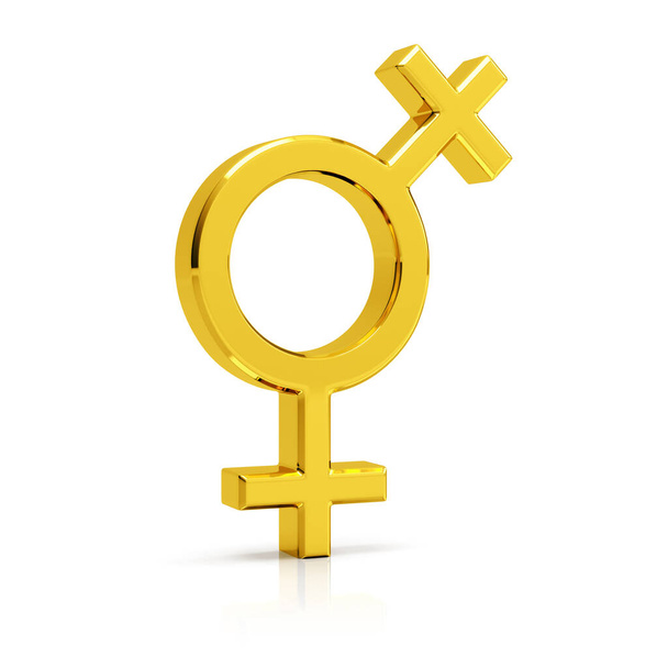 Lesbický symbol 3d vykreslení. Zlatý lesbický symbol izolovaný na bílém - Fotografie, Obrázek
