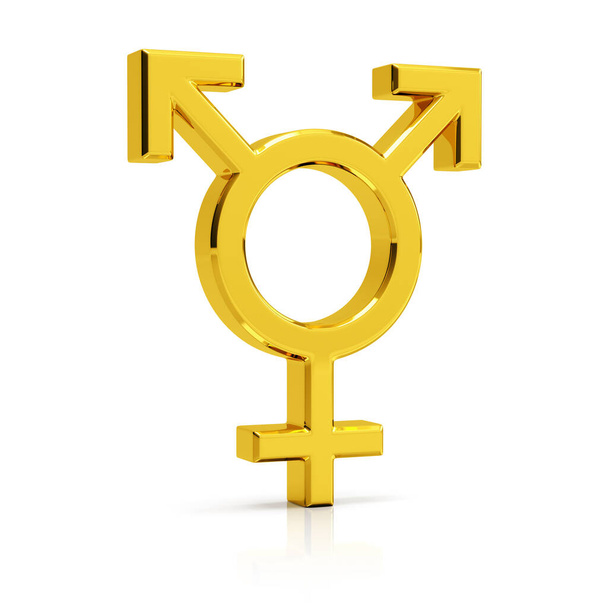 Bisexual symbol 3d render. Golden bisexual symbol isolated on wh - Photo, Image
