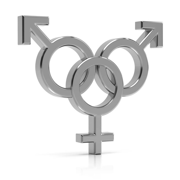 Bisexual symbol 3d render. Silver bisexual symbol isolated on wh - Photo, Image