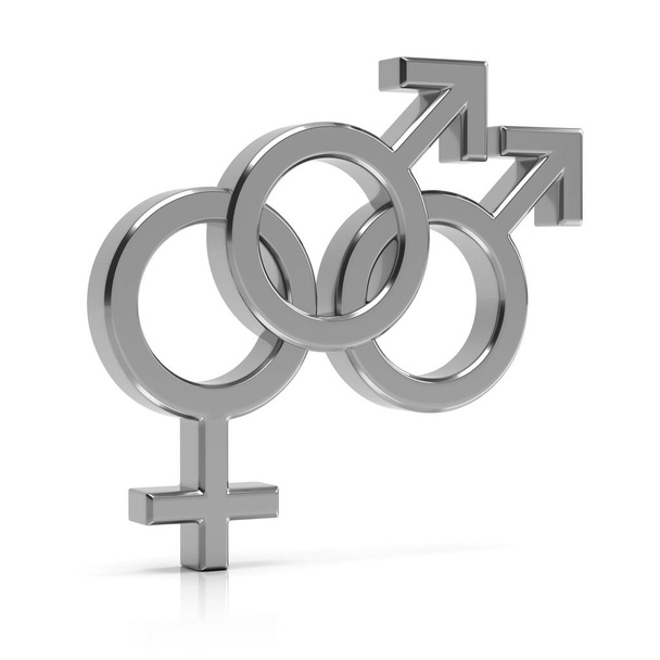 Bisexual symbol 3d render. Silver bisexual symbol isolated on wh - Photo, Image