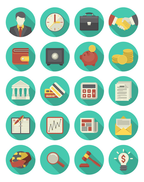 Финансовый и деловой набор бирюзовых икон
 - Вектор,изображение