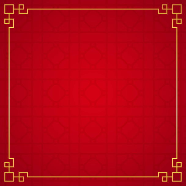 Orientalna ozdoba granicy chińskiej na czerwonym tle, ilustracja wektora - Wektor, obraz