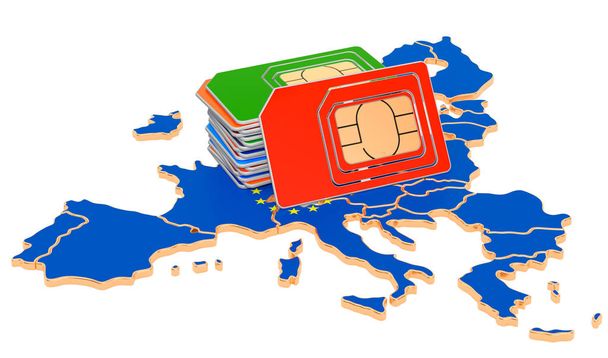 Cartões SIM no mapa da União Europeia
 - Foto, Imagem