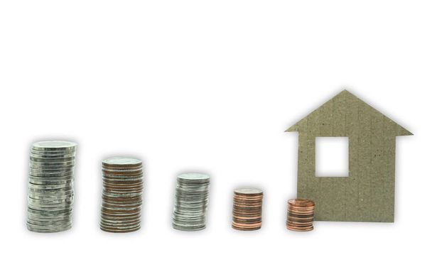Planificación de ahorro de dinero de monedas para comprar un concepto de casa
 - Foto, Imagen