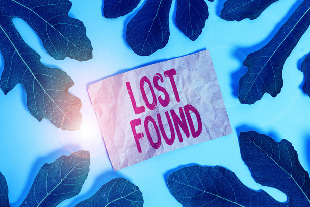 Tekst napisany przez Lost Found. Koncepcja biznesowa dla rzeczy, które są pozostawione i może odzyskać do właściciela. - Zdjęcie, obraz