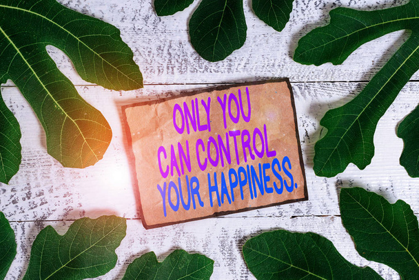Writing note showing Only You Can Control Your Happiness. Business photo showcasing Personal Selfmotivation inspiration. - Photo, Image