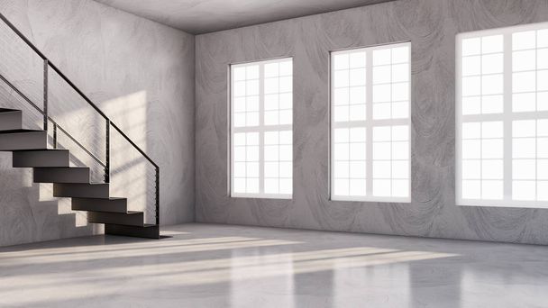 duże luksusowe nowoczesne minimalne jasne wnętrza pokój makieta illustr - Zdjęcie, obraz