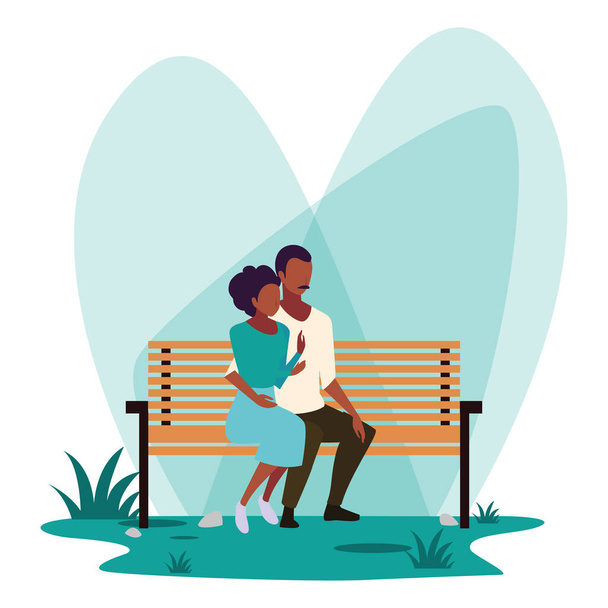 pareja de personas enamoradas sentadas en la silla del parque
 - Vector, Imagen