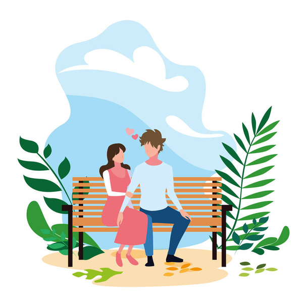 couple of people in love sitting in the park chair - ベクター画像