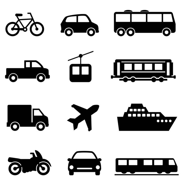 Iconos de transporte público, aéreo, terrestre y marítimo
 - Vector, Imagen