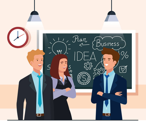 podnikatelům a tabuli s grafikou obchodního plánu - Vektor, obrázek