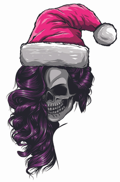 crâne portant le chapeau du Père Noël illustration vectorielle - Vecteur, image