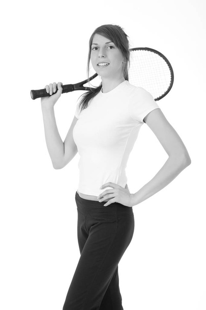 Молода дівчина з тенісною ракеткою
 - Фото, зображення