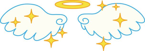 天使のリングと輝きとかわいいポップエンジェルの翼  - ベクター画像