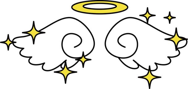 天使リングと輝きを持つかわいい天使の翼  - ベクター画像