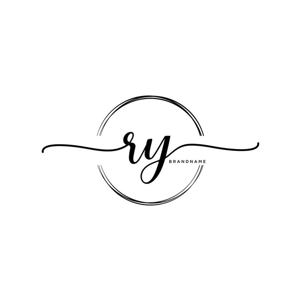 RY Initial handwriting logo with circle template vector. - Вектор, зображення