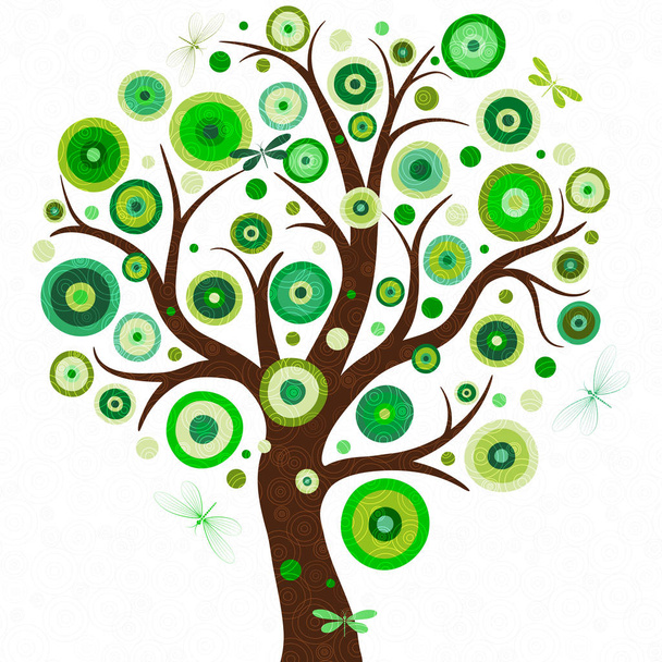 Marco elegante con árbol estilizado con lunares multicolores
 - Vector, Imagen