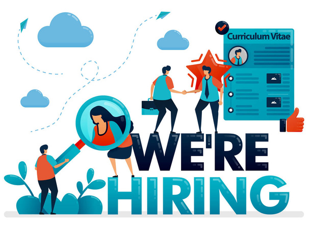 We're hiring posters with curriculum vitae profile to apply for job. Open recruitment and vacancies, get the best talent for company position. Illustration for business card, banner, brochure, flyer - Vector, Image