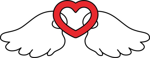 Leuke engel vleugels met liefde hart  - Vector, afbeelding