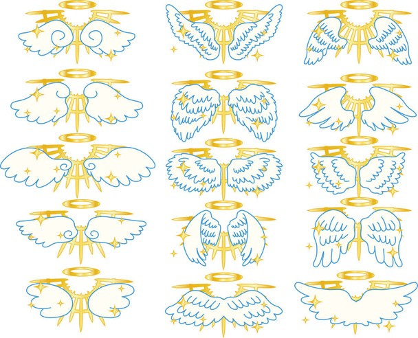 Divine Pop Angel vleugels met halo set - Vector, afbeelding