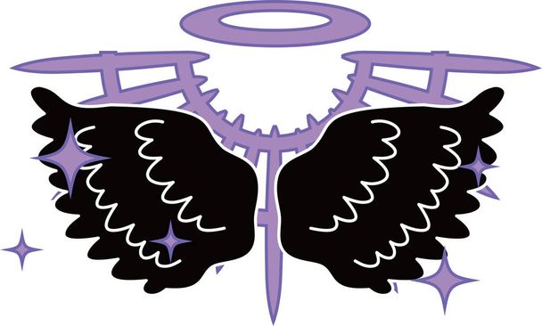 Goddelijke Black Angel vleugels met halo  - Vector, afbeelding