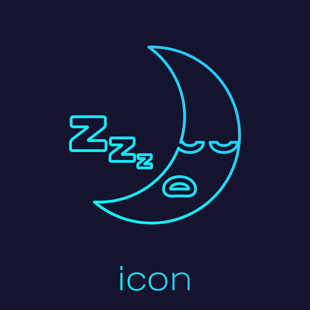 Turquoise line Moon icon isolated on blue background. Cloudy night sign. Sleep dreams symbol. Night or bed time sign. Vector Illustration - Vector, Image
