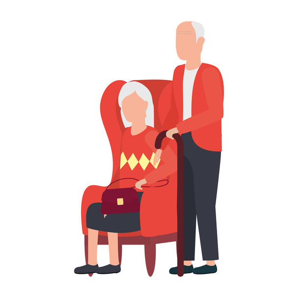 dziadek i babcia siedzący w postaci awatarów sofy - Wektor, obraz