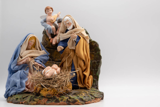 赤ん坊イエス ・ キリスト クリスマス カード素朴な背景と空白 - 写真・画像