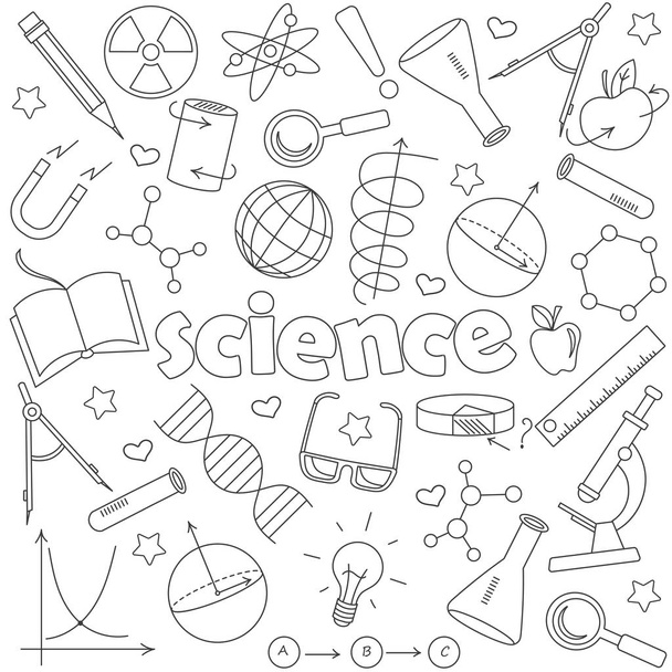 Εικόνες σύνολο εικονιδίων περίγραμμα σχετικά με το θέμα της εκπαίδευσης και της επιστήμης, σκούρο περίγραμμα εικόνες σε λευκό φόντο - Διάνυσμα, εικόνα