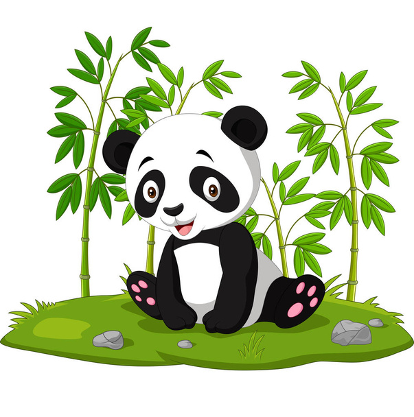 Vector illustration of Cartoon baby sitting panda in the jungle bamboo - Vecteur, image