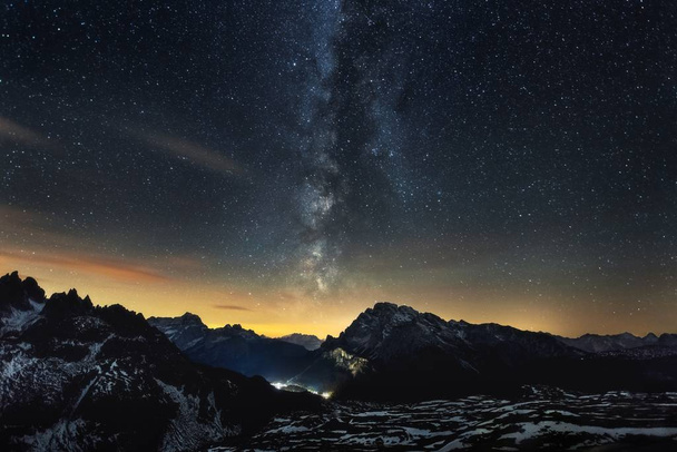 The breathtaking scenery of the Milky way over the Italian Alps - Photo, Image