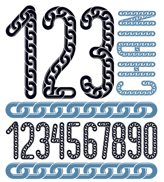 Set of vector numerals from 0 to 9. Elegant numbers for use as poster design elements. Created using connected chain link. - Вектор,изображение