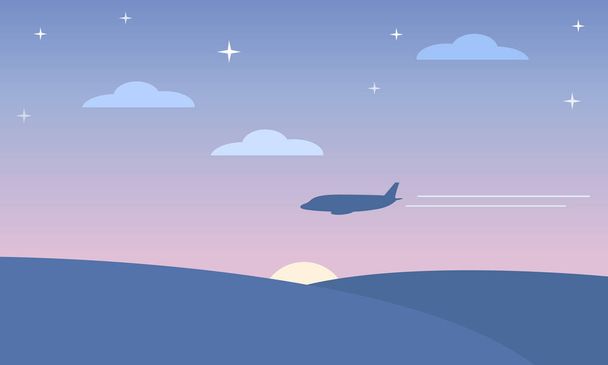 Blue sky with airplane silhouette - Вектор,изображение