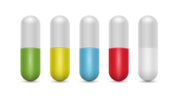 Pills medicine capsule vector realistic 3d style, different colo - Διάνυσμα, εικόνα