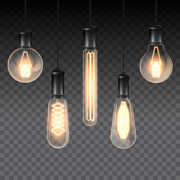 Set of realistic luminous lamps - Vector, Imagen