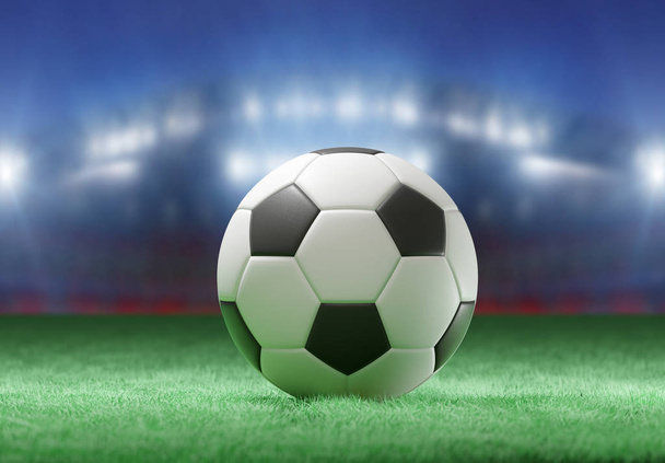 Football ball on the field of a stadium - 3d rendering - Foto, Imagem