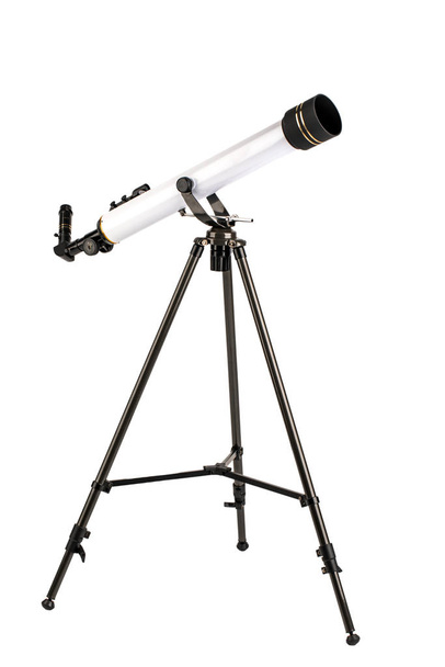 bílý dalekohled na stativu izolované na bílém pozadí. - Fotografie, Obrázek
