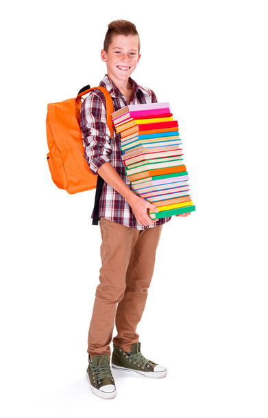 Young boy with books - 写真・画像