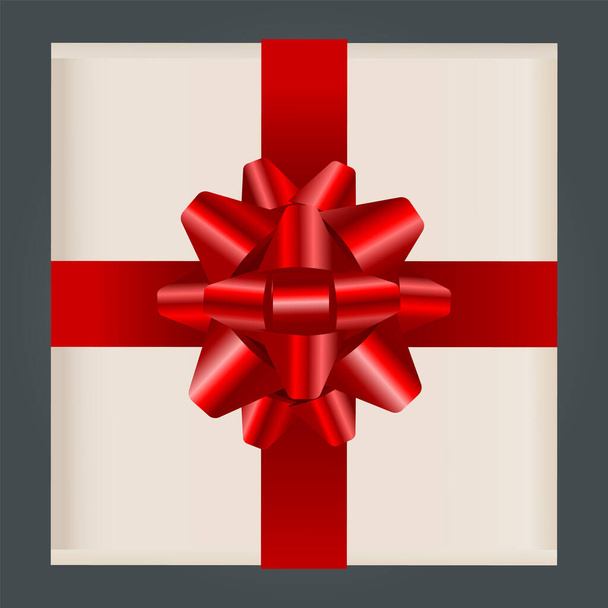 Square Present Box Tied with Ribbon and Big Bow - Wektor, obraz