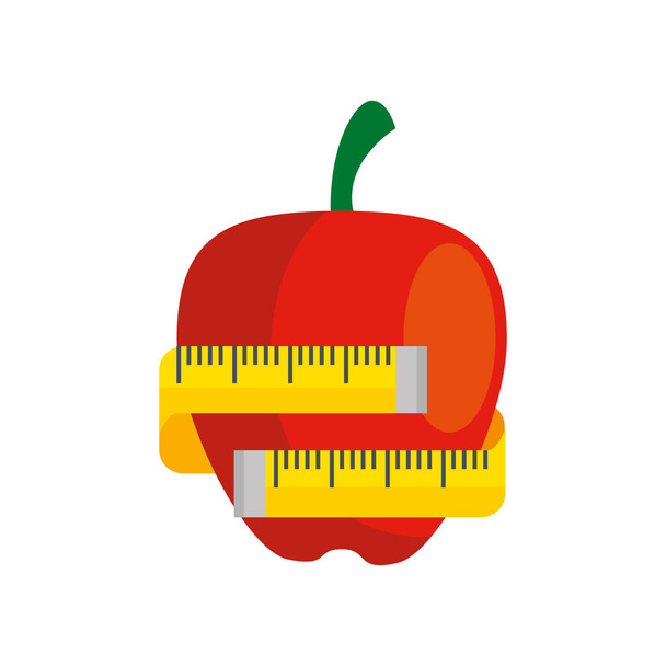 čerstvé jablečné ovoce s měřicí páskou izolované ikony - Vektor, obrázek