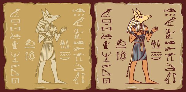 エジプトの神アンビスと象形文字のタイル - ベクター画像