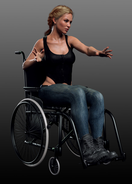 Urban Fantasy Warrior Woman in Wheelchair - Photo, Image